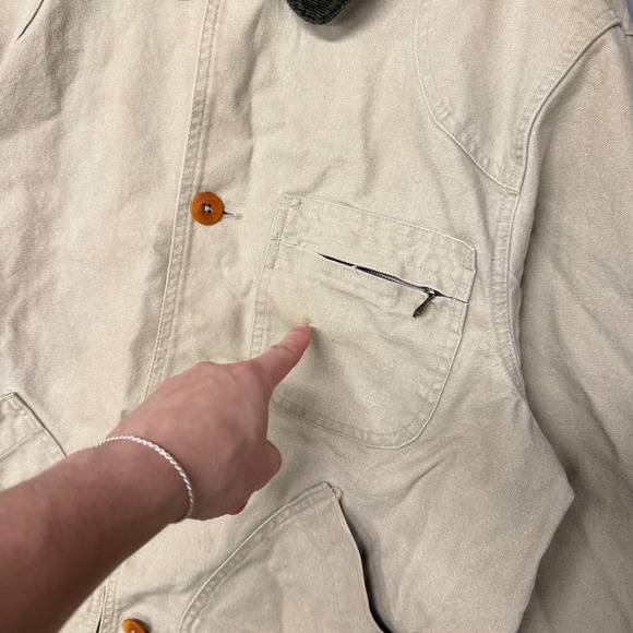 L.L.Bean Vintage Barn Coat Tan 90s Wildlife Print Lining Corduroy Collar XL - Picture 10 of 11